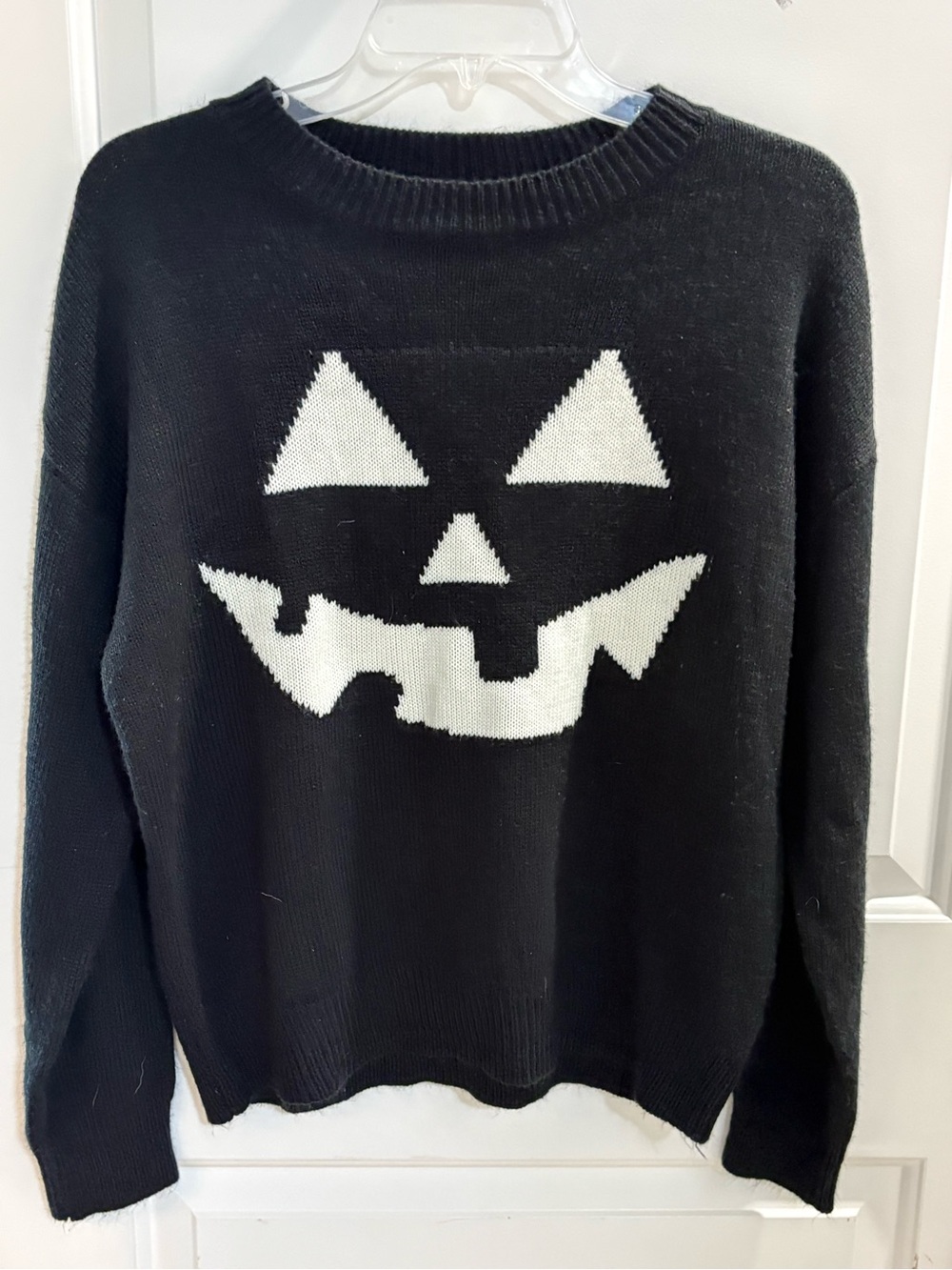SHEIN Halloween Black White Jack O Lantern Pumpkin Face Knit Sweater Oversized S
